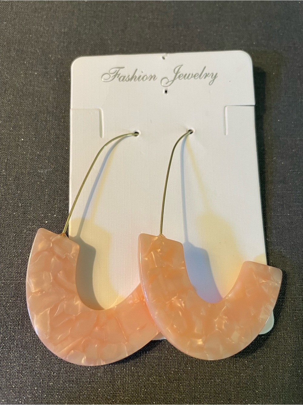 Fashion Jewelry Peach/Pale Pink Marble Acrylic lCrescent Hoop Earrings